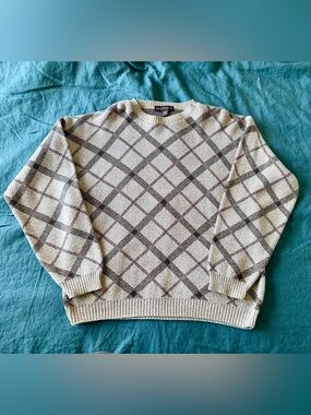 Vintage Beige Liberty Sweaters Men’s Knit Pullover Size L Argyle Sweater